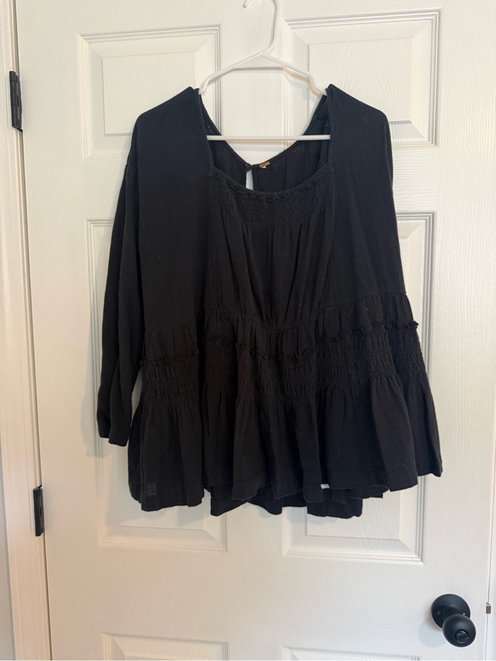 Black Women's Peasant Blouse - Boho Tiered Long Sleeve